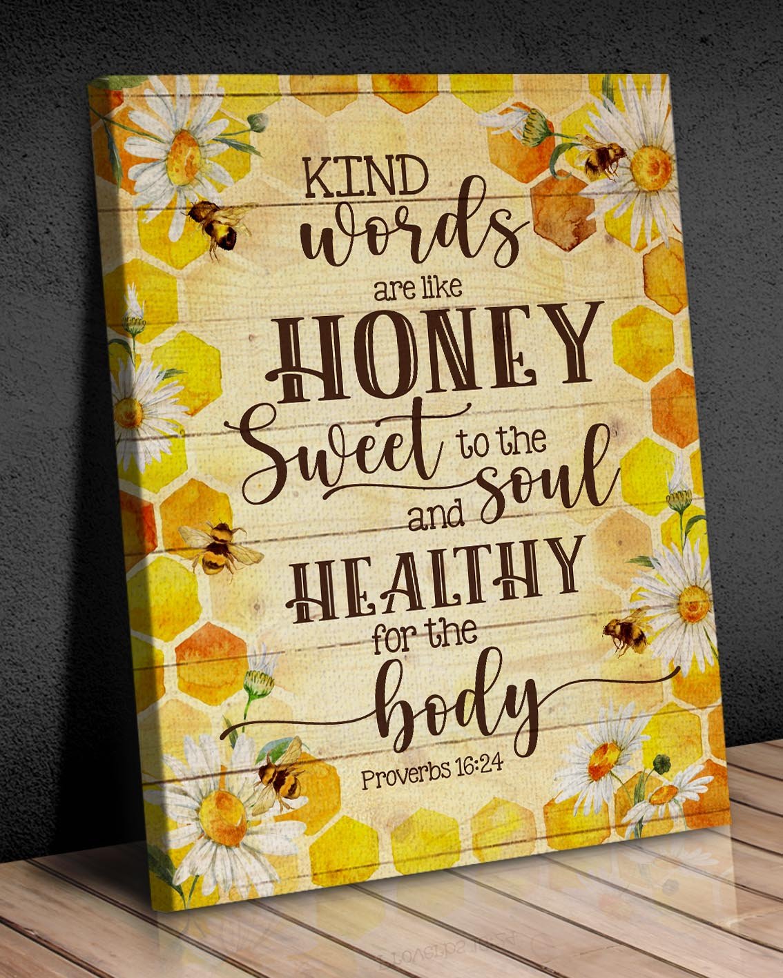 Bee Honeycomb Kind Words Premium Canvas Wall Art