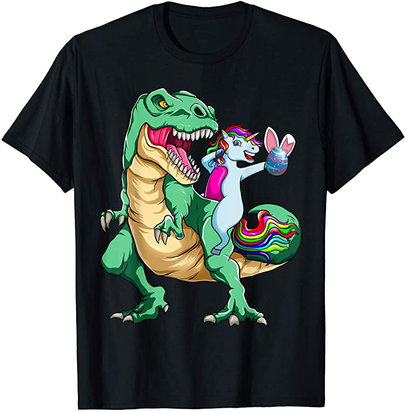 Dabbing Unicorn Riding Dinosaur Bunny Easter Egg Boys Girls T-Shirt