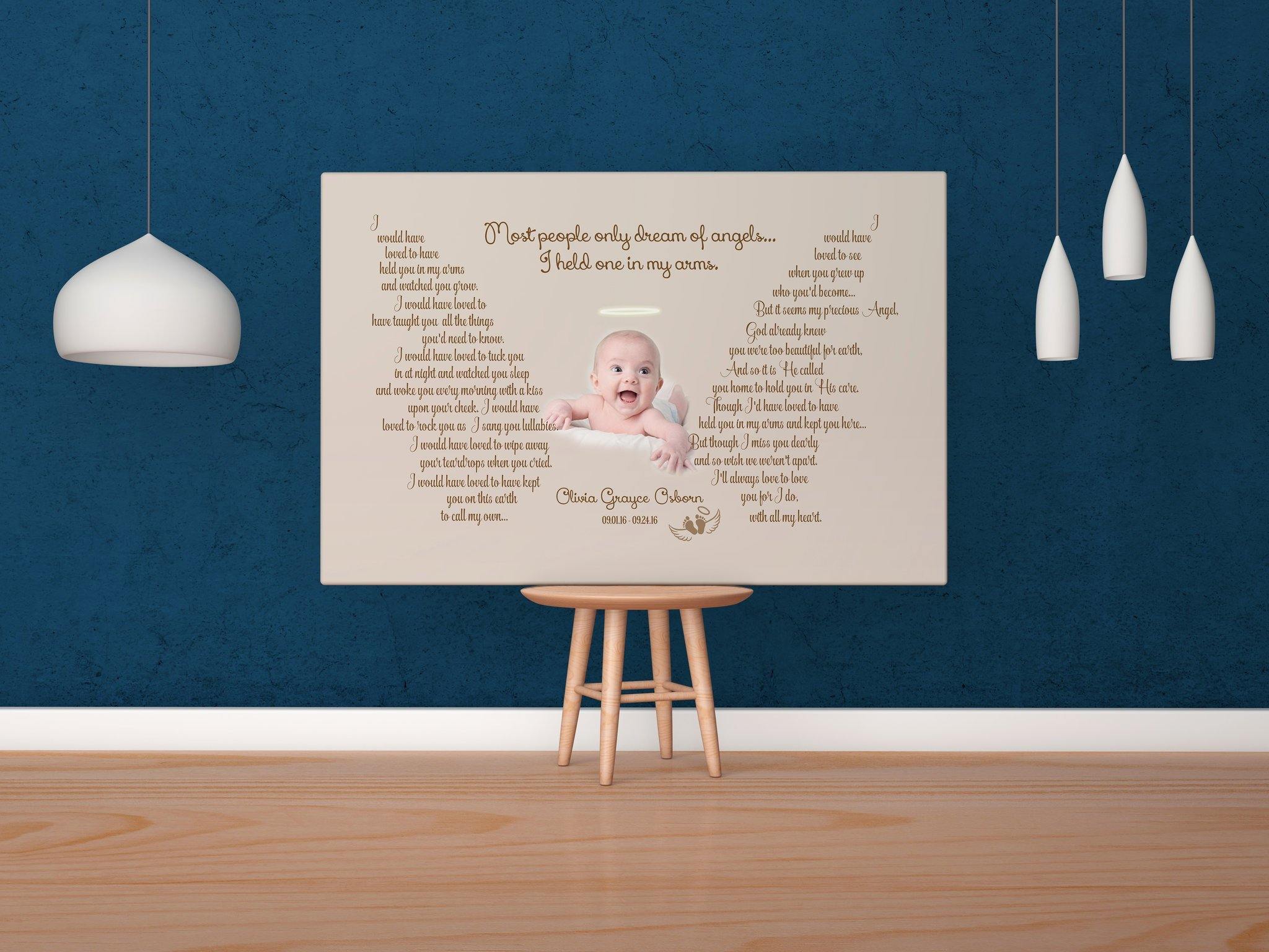 [Personalized Name, Date & Photo] Baby Angel Memorial Wall Art Canvas Gift For Family Home Decor Wall Art Canvas Memorial Home Decor