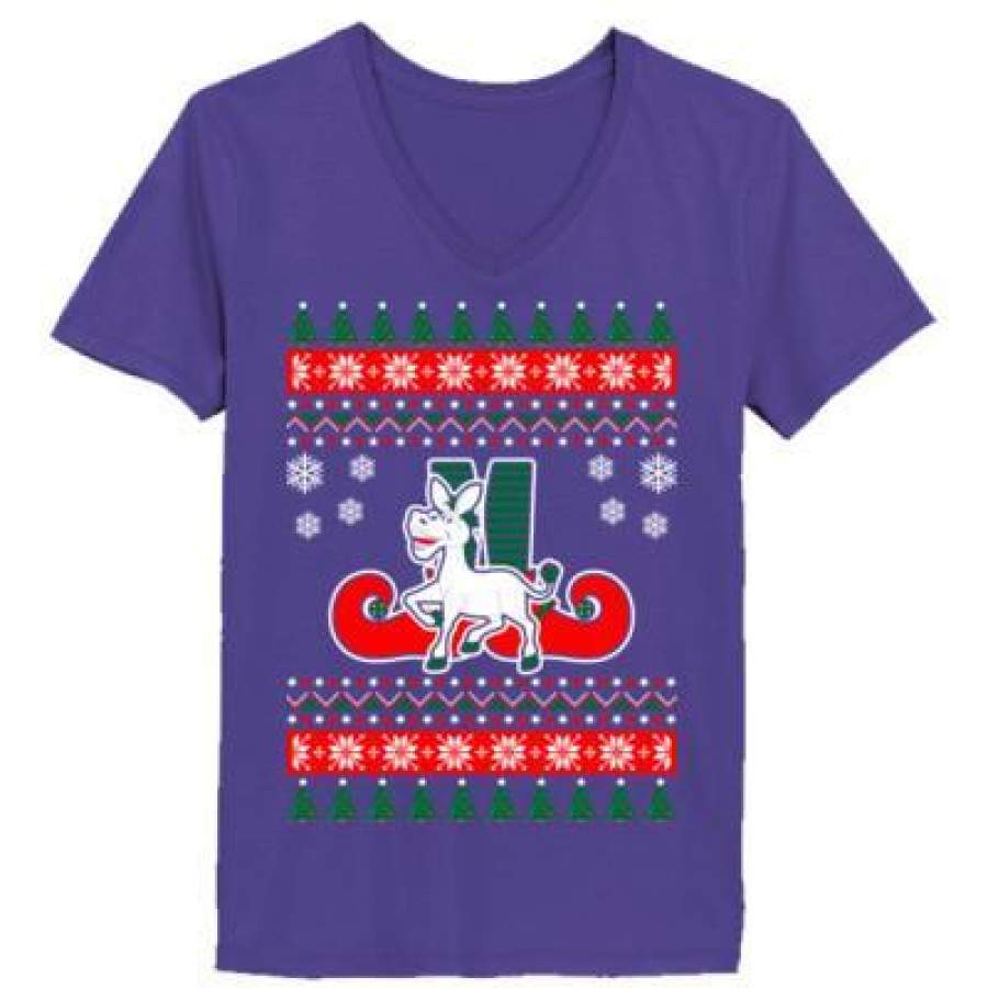 AGR Donkey Ugly Christmas Sweater – Ladies’ V-Neck T-Shirt