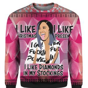 Cardi B I Like Christmas I Like Presents I Like Diamonds In My Stockings Ugly Christmas Sweater, All Over Print Sweatshirt