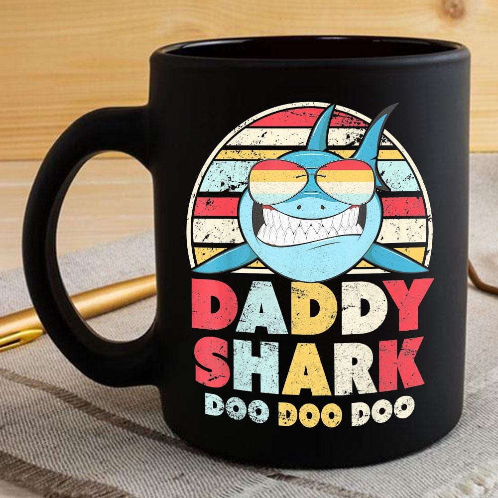 Vintage Retro Daddy Shark Doo Doo Doo Coffee Mug Mens Custom Father’s Day Mother’s Day Gift Idea BPS212