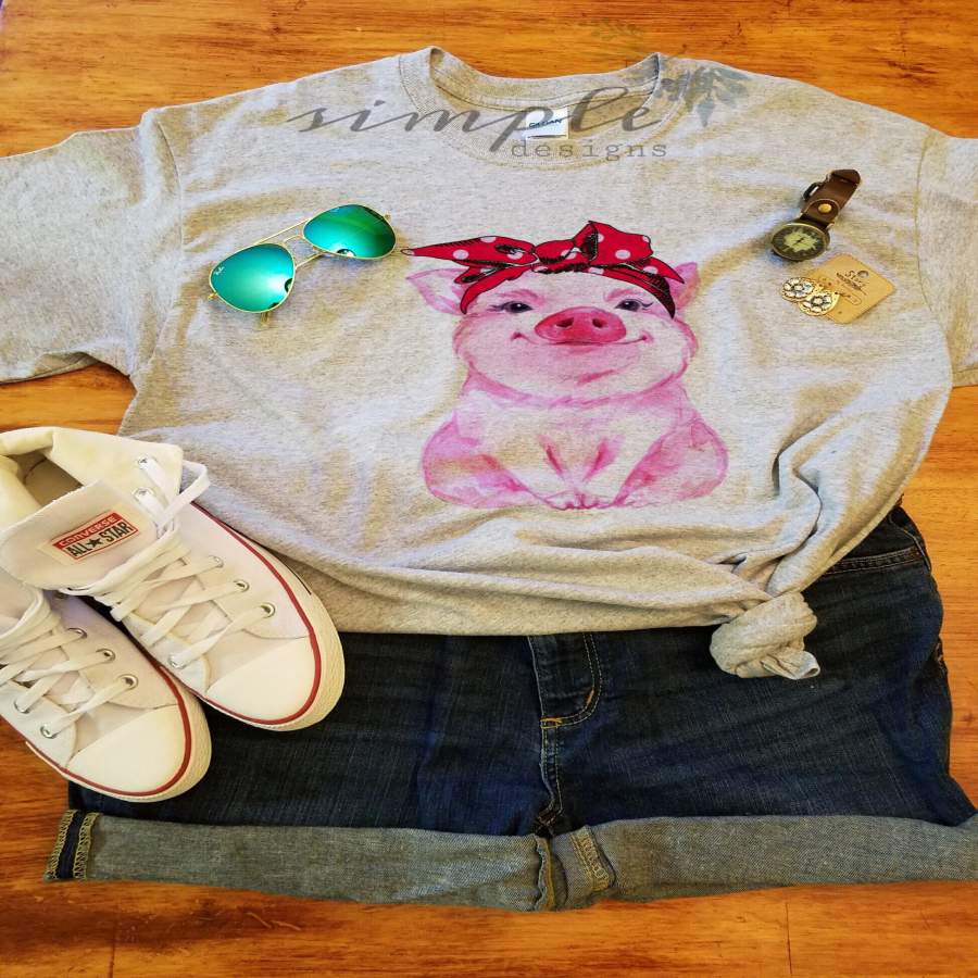 Pig With Bandana T-shirt, Farm Animals Shirt, Barnyard Buddies Tee