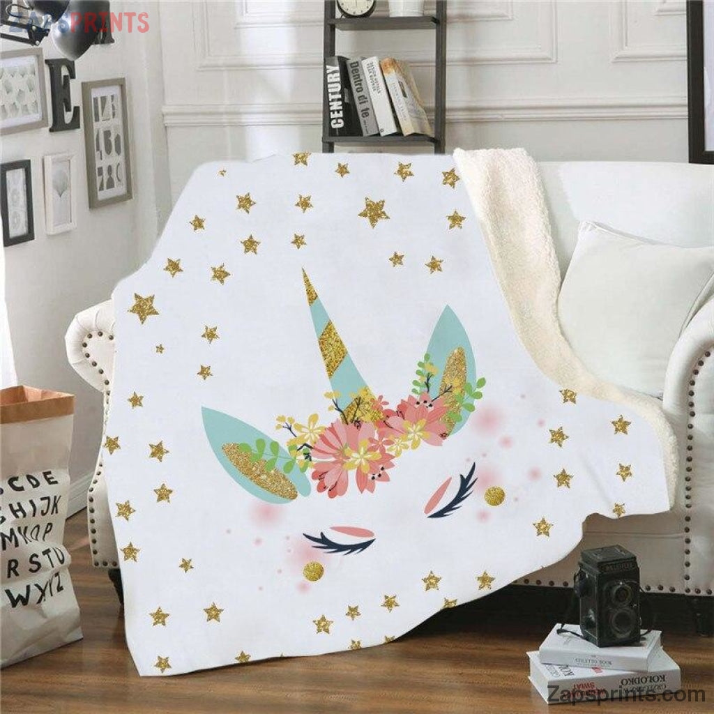 Unicorn Horn Lashes Gold Star Blanket