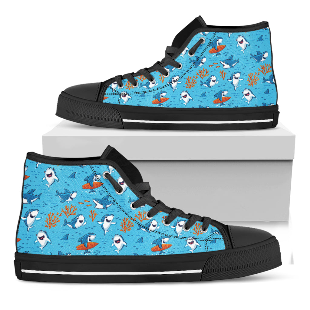 Cute Shark Pattern Print Black High Top Shoes