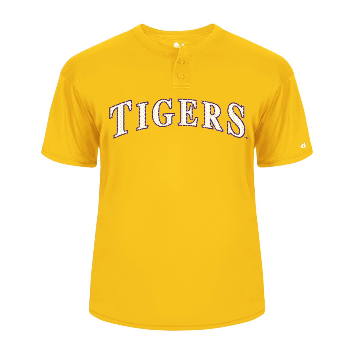 B&B Dry Goods LSU Tigers Baseball Performance 2 Button Youth Jersey T-Shirt – Gold