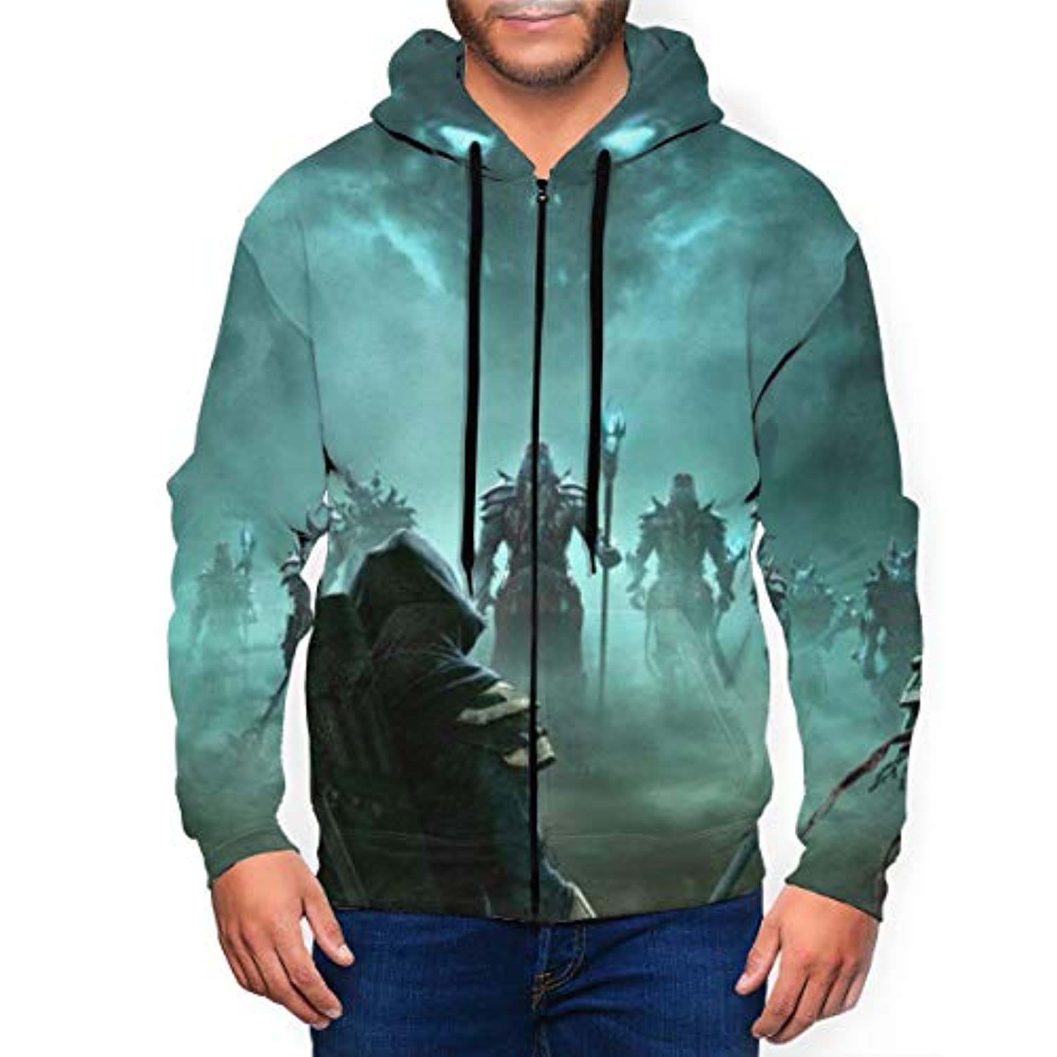 THE ELDER SCROLLS Hoodies – Skyrim Dragonborn Blue Zip Up Drawstring Hoodie with Pocket