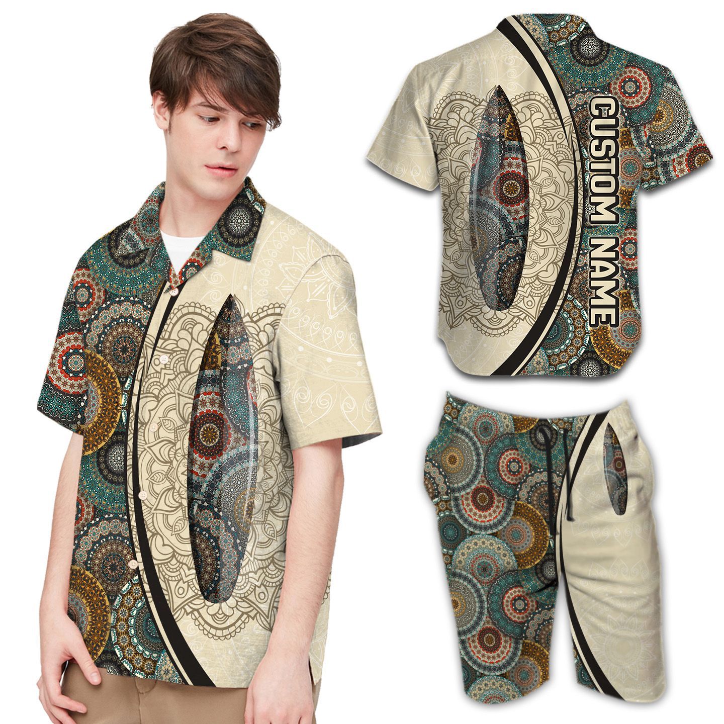 Summer Shirt Surfing Mandala Pattern Custom Name Men Hawaii For Sport Lovers Ha92145