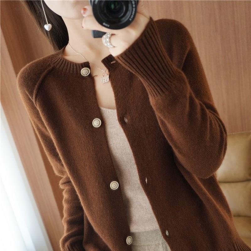 Casual Fashion Screw Thread Button Knitted Cardigan Sweaters Women’s Clothing 2022 Autumn New Loose Korean Tops All-match Coat alx