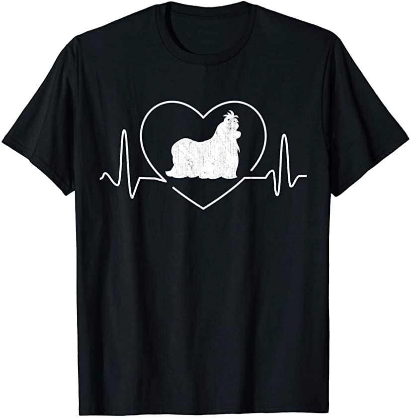 Shih Tzu Cute Puppy Dog Vintage Dog Lover Heartbeat T-Shirt