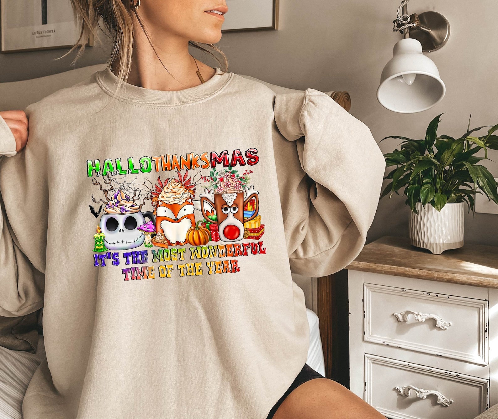 Hallothanksmas Sweatshirt 2D Crewneck Sweatshirt All Over Print Sweatshirt For Women Sweatshirt For Men Sws3868