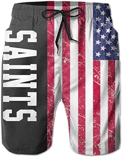 Mens 3D American Flag New Orleans Saints Customized Logo Graphic Swim Trunks Beach Party Game Gifts Sports Swimming Short Pants 3D