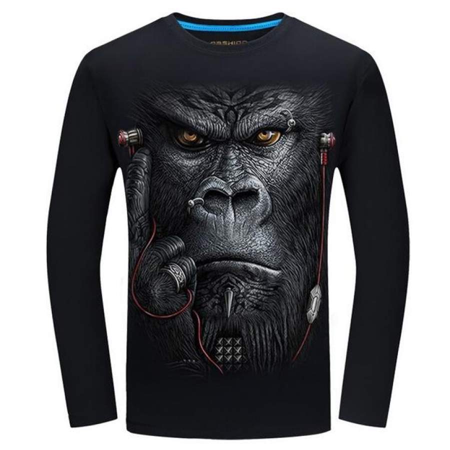 3D T-shirt Mens Long sleeve Animal Tiger Wolf Lion Printed T-shirts Men Cotton Casual