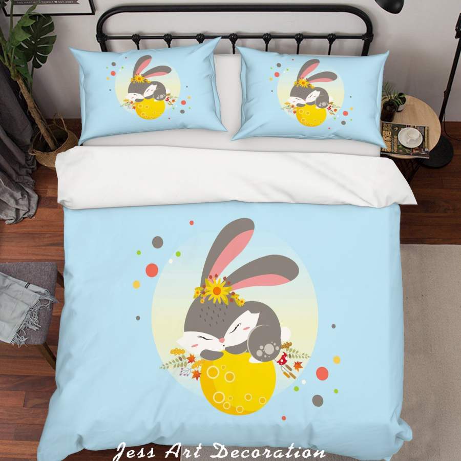 3D Blue Rabbit Quilt Cover Set Bedding Set Duvet Cover Pillowcases SF45