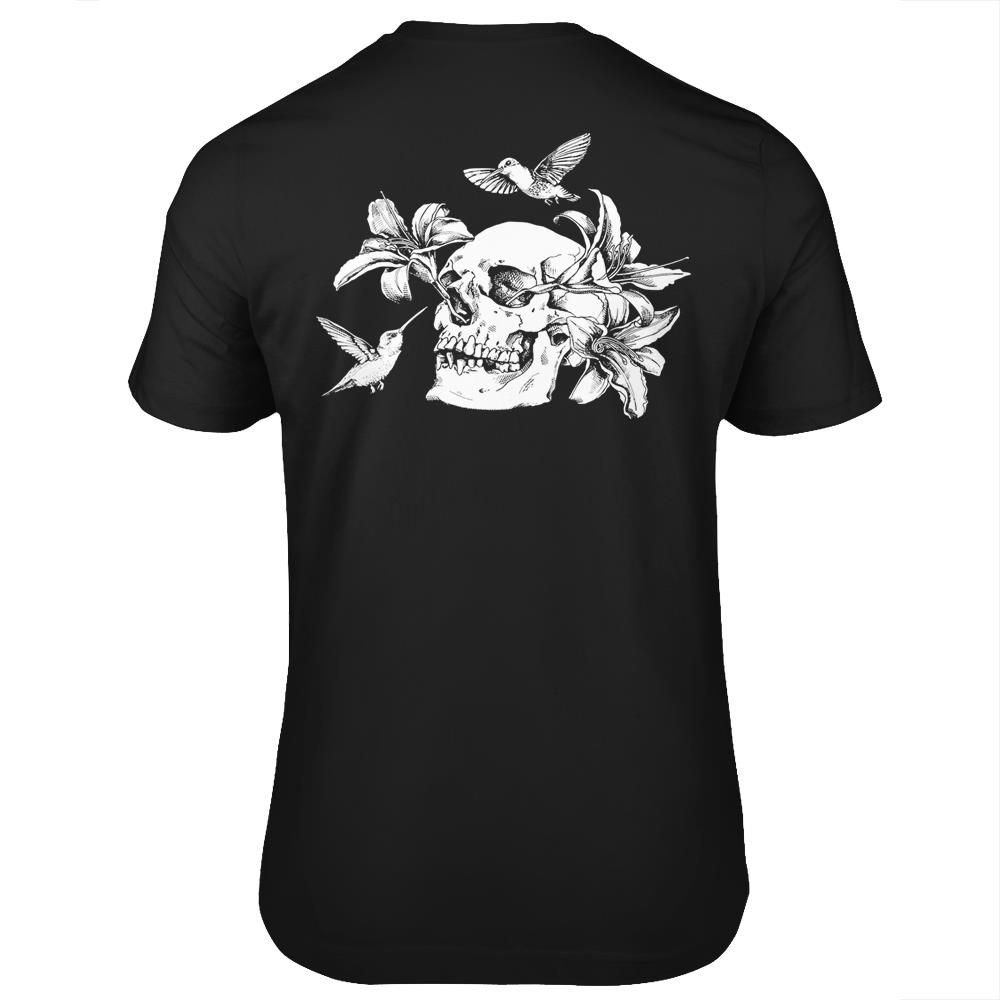 Awesome Vintage Skull With Birds And Flowers T-shirt- Print on back