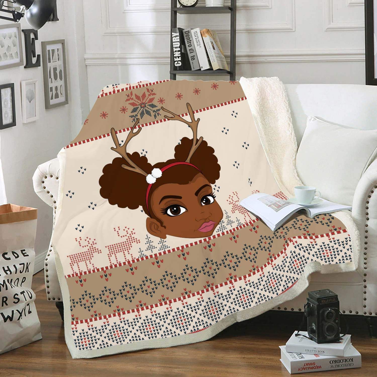 Black Kid Girl Christmas Giftcozy Cozy Fleece Blanket Sherpa Blanket