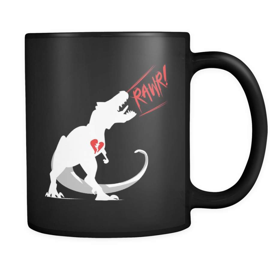 Valentines Day Mugs –  Dinosaur ‘Rawr’ Design on Black Ceramic Mug 11oz