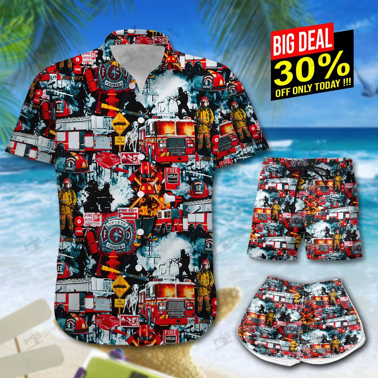 Firefighter Hawaiian Shirt Shorts Ha21377