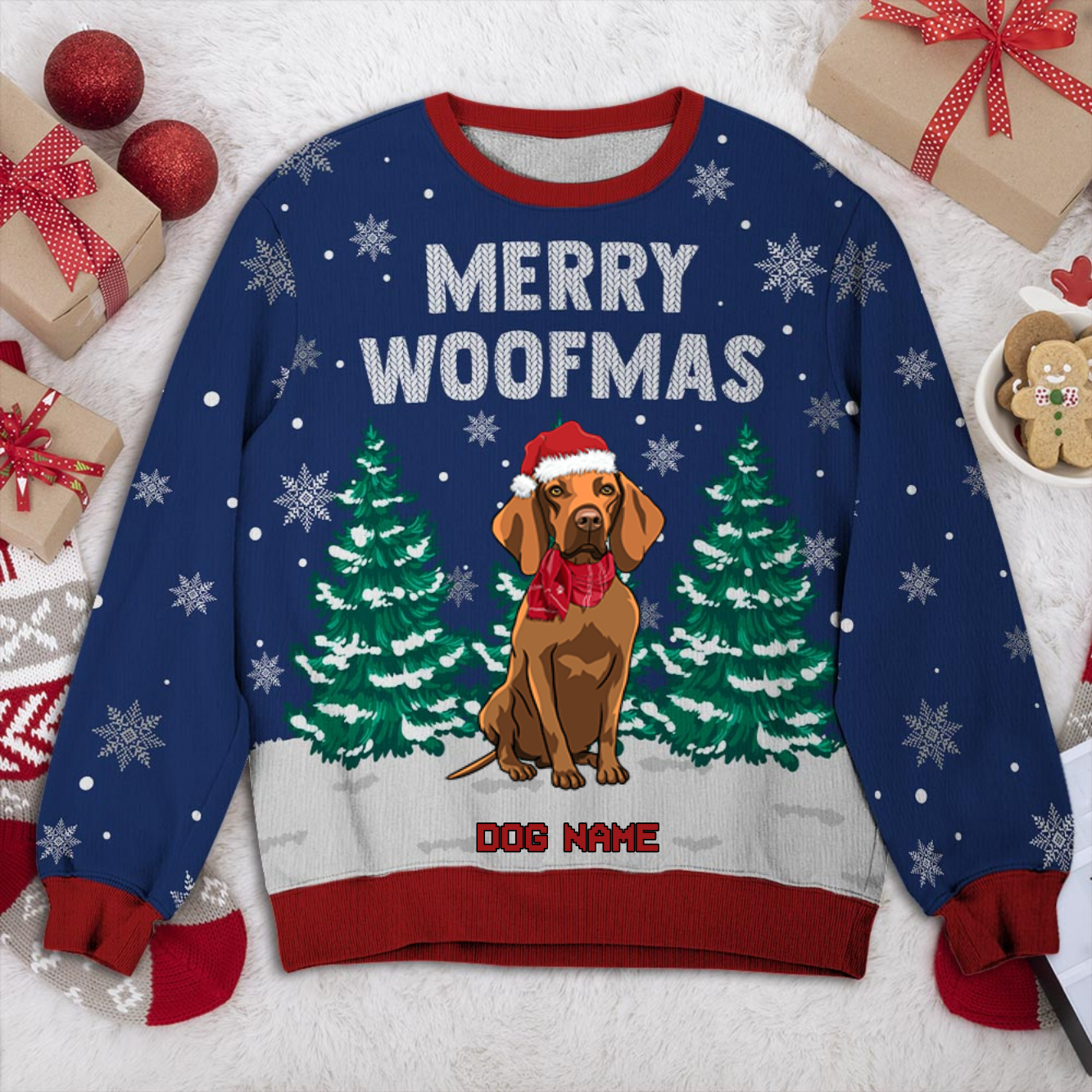 Vizsla Personalized Sweater, Dog Ugly Christmas Sweater