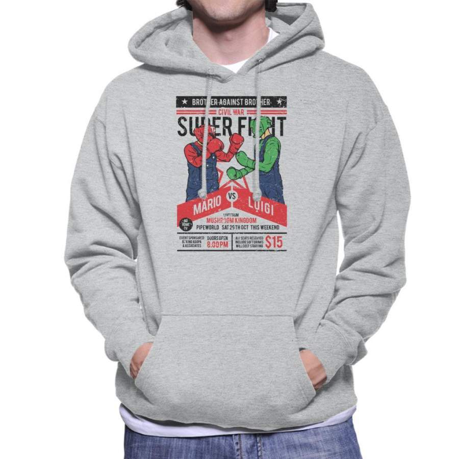 Super Mario Vs Luigi Fight Poster Men’s Hooded Sweatshirt