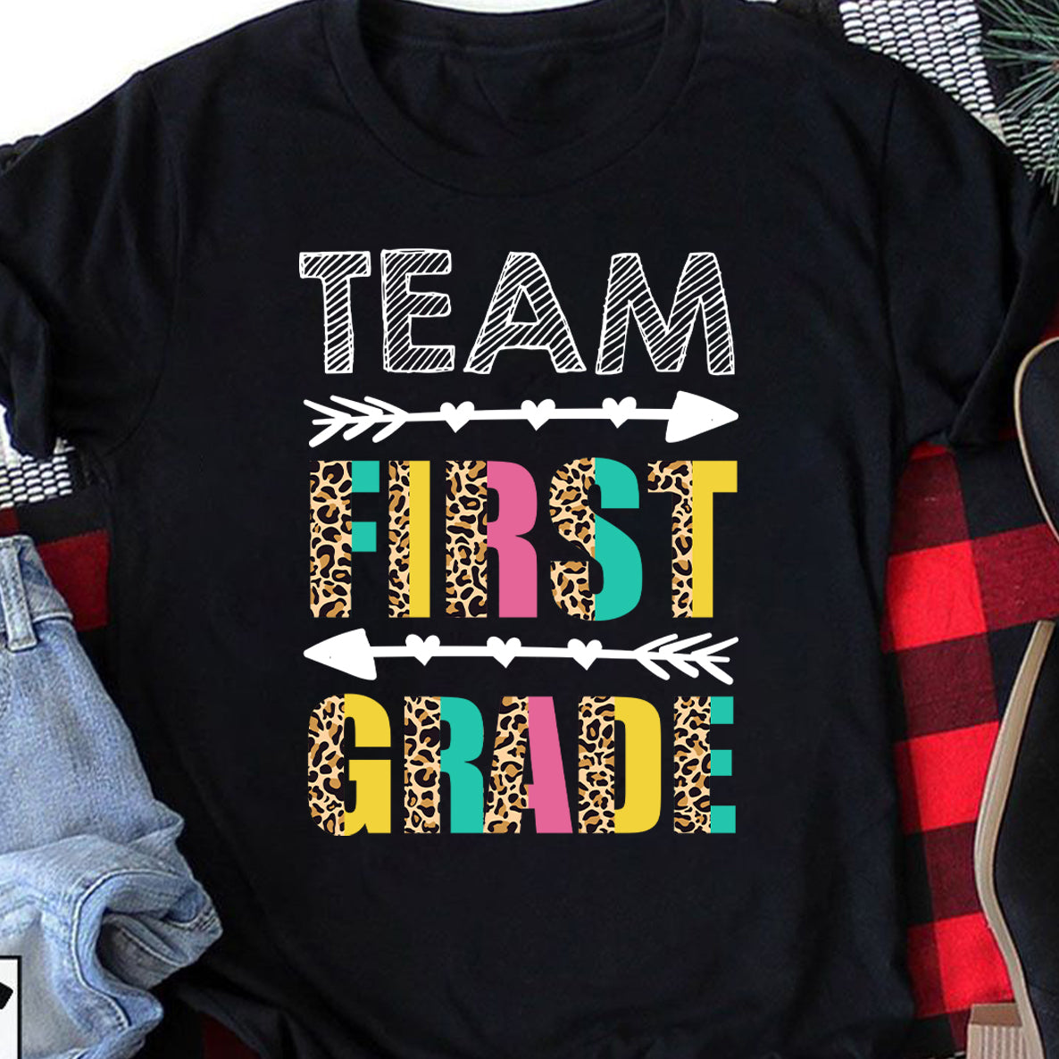 Team First Grade Leopard Shirt Teacher Back To School Gift Customizable – Standard T-Shirt