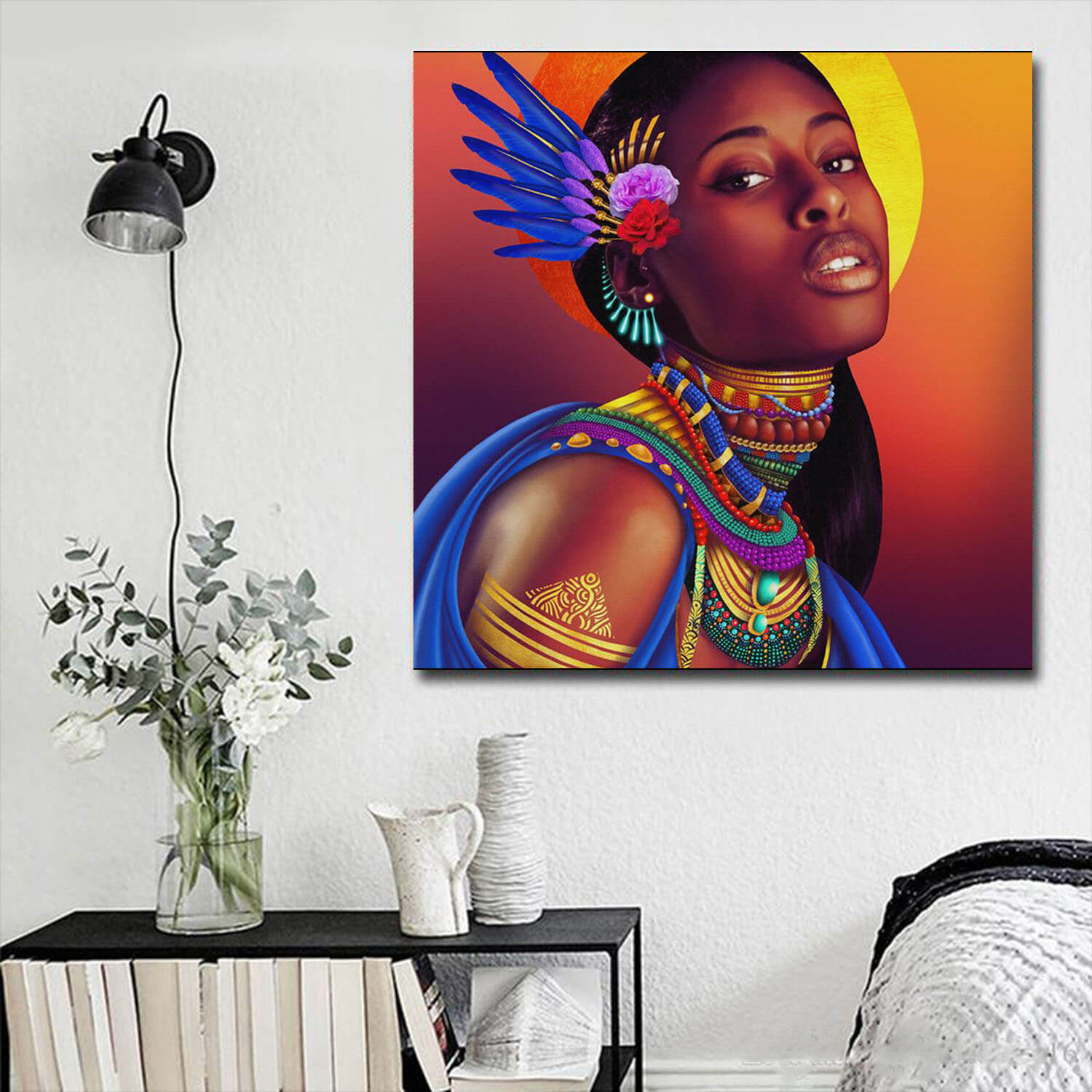 African American Canvas Prints Melanin Afro Girl African Themed Living Rooms Decor WBG8599