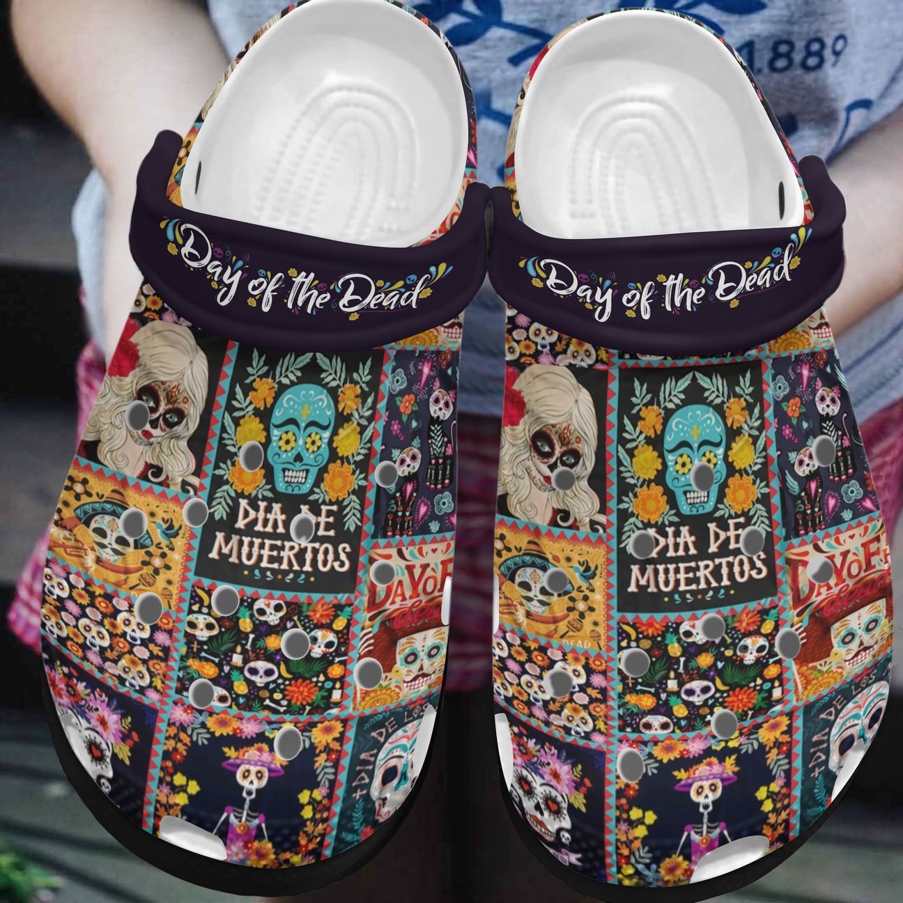 Skull Personalized Clog, Custom Name, Text, Color, Number Fashion Style For Women, Men, Kid, Print 3D Day Of The Dead Pattern