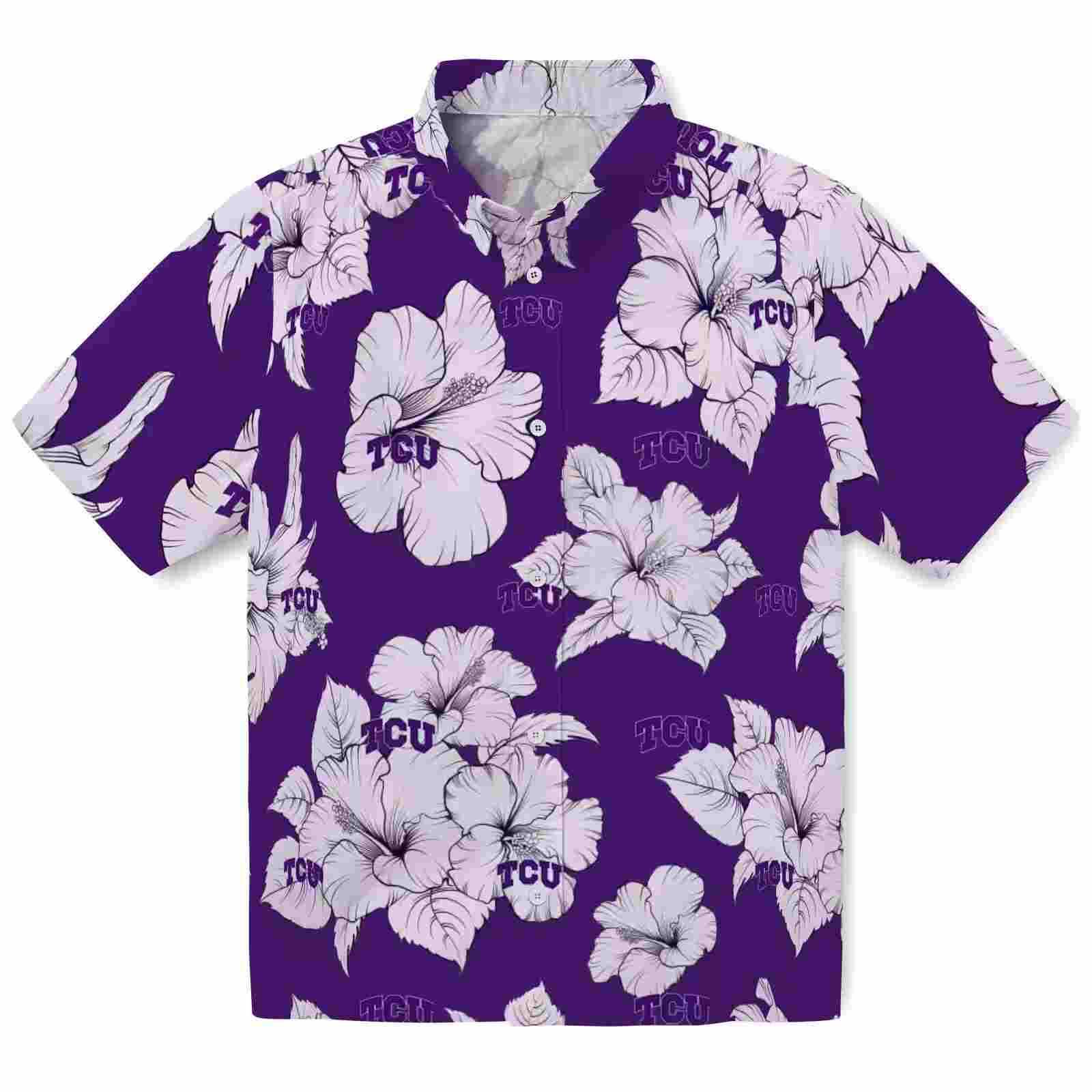 Tcu Horned Frogs Hibiscus Blooms Purple White Hawaiian Shirt