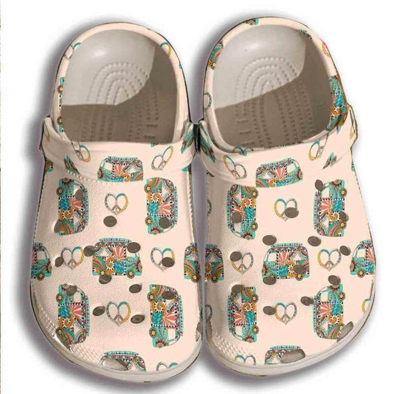 Funny Hippie Car Croc Shoes Women – Bus Peace Shoes Crocbland Clog Gifts For Girl Daughter Niece