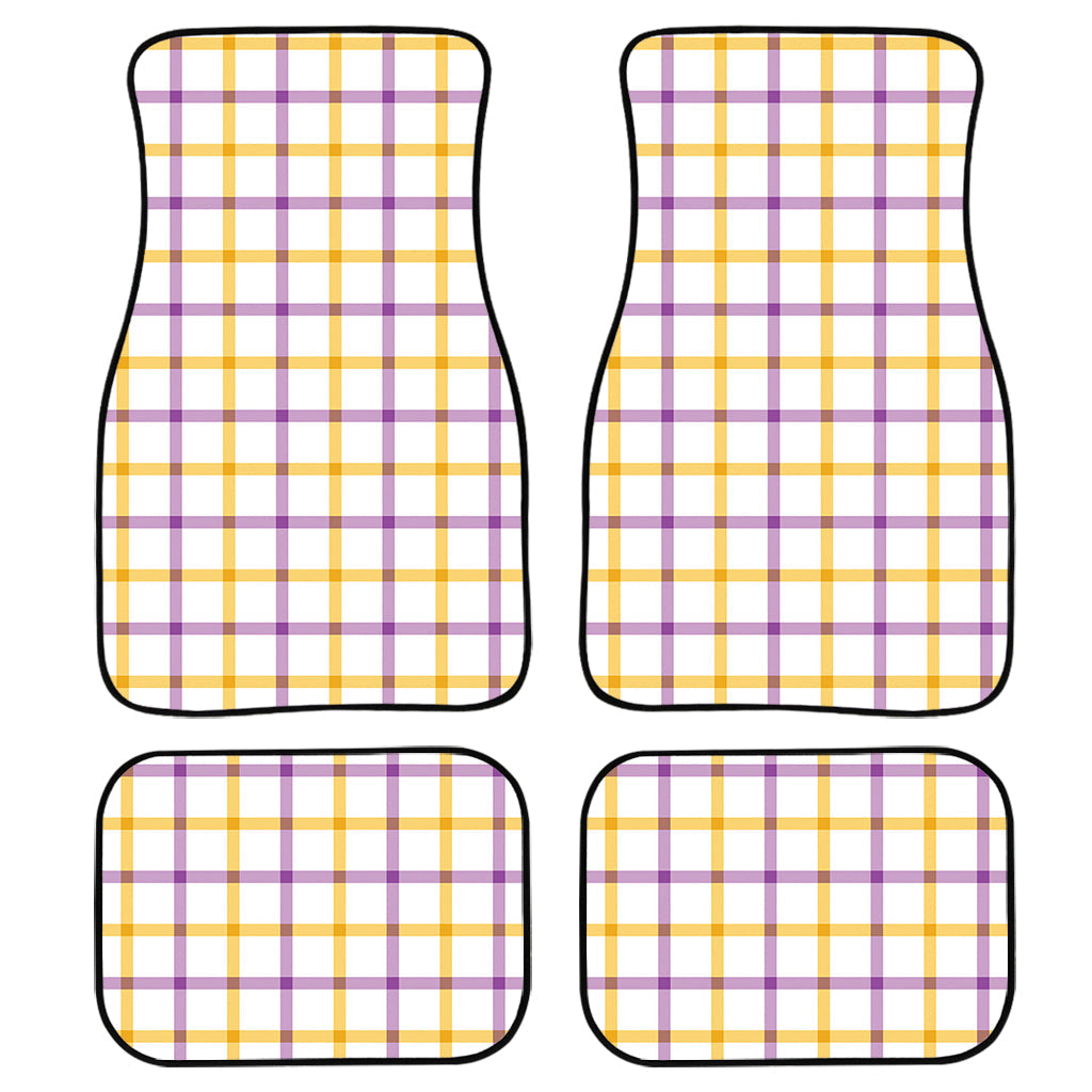 Yellow And Purple Tattersall Print Front And Back Car Floor Mats, Front Car Mat