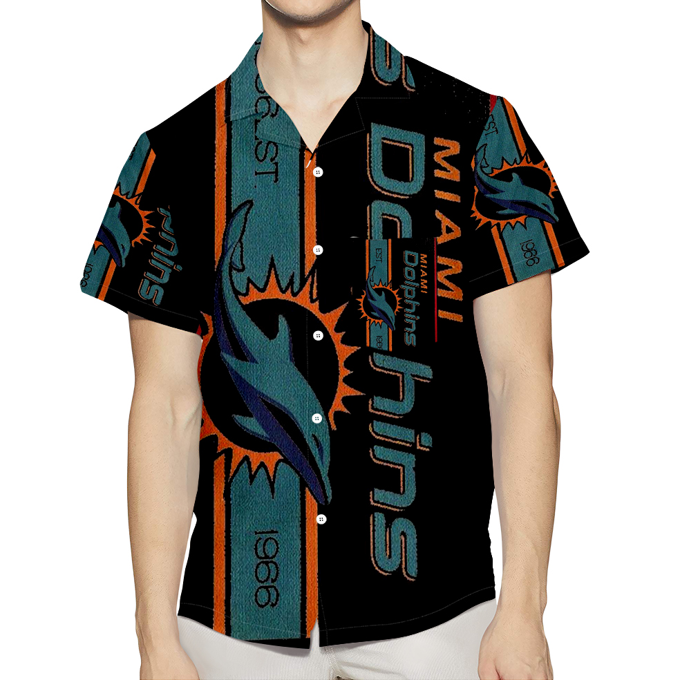 Miami Dolphins Logo Art 6 3D All Over Print Summer Beach Hawaiian Shirt With Pocket