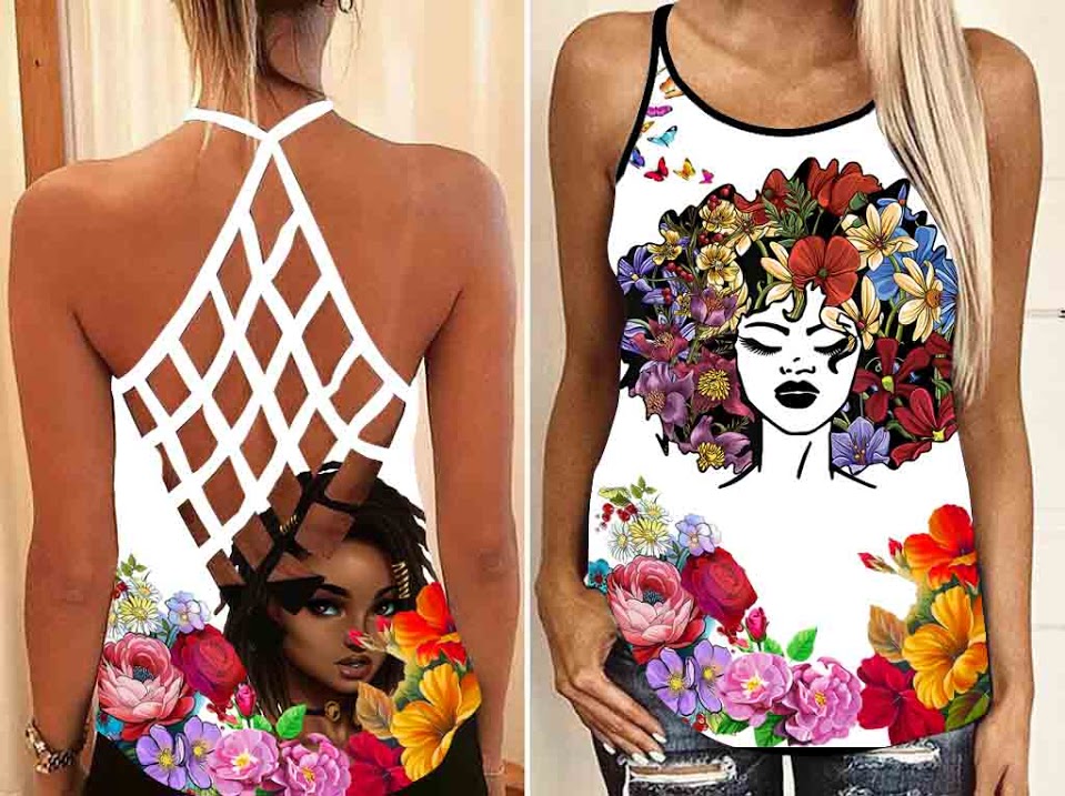 The Girl Who Loves Flowers Tank Top Mesh Shirt Women – Black Queen Criss Cross Open Back Camisole Tank