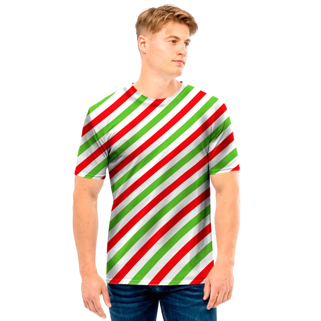 Christmas Candy Cane Striped Print Men’S T-Shirt