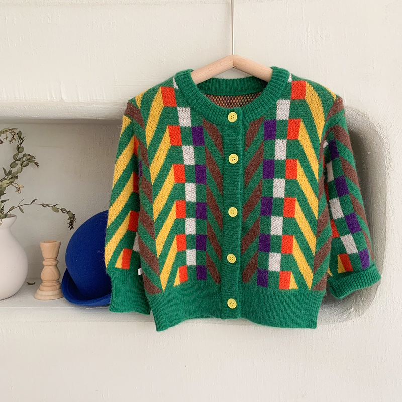 Boys Cardigan 2022 Autumn/Winter Children’s Winter Knit Jacket Baby Vintage Sweater Kids Girl Korean Knitted Coat Baby Clothes alx