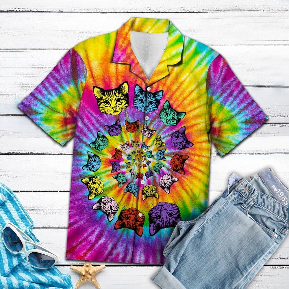 Aloha Shirt Mother’s day Father’s day unique gift ideas for mom & dad from daughter & son kids, meaningful birthday presents –  Cat Awesome Tie Dye T2107 – Hawaiian Shirt