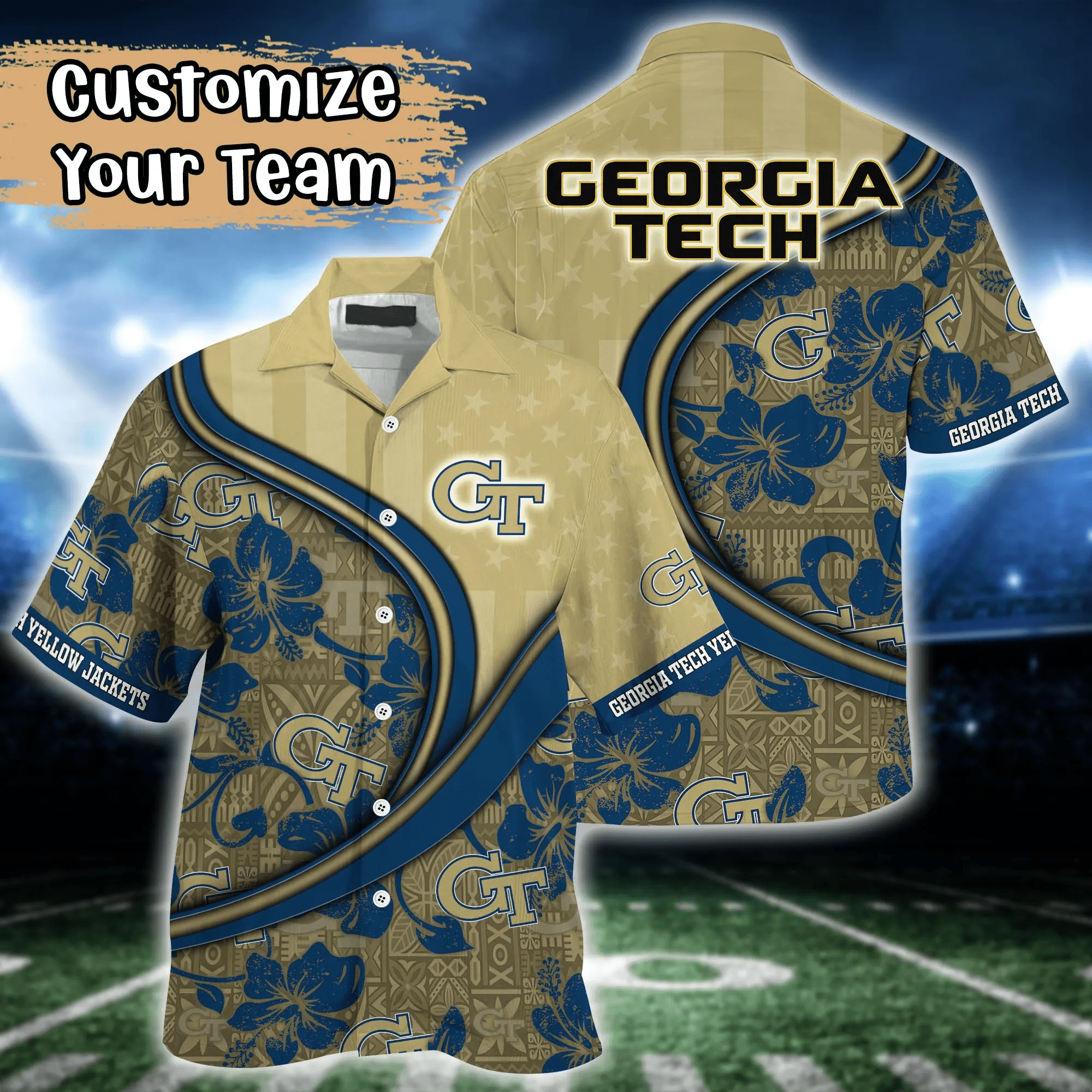 Georgia Tech Yellow Jackets NCAA Us Flag Hawaiian Shirt Custom Summer Aloha Shirt