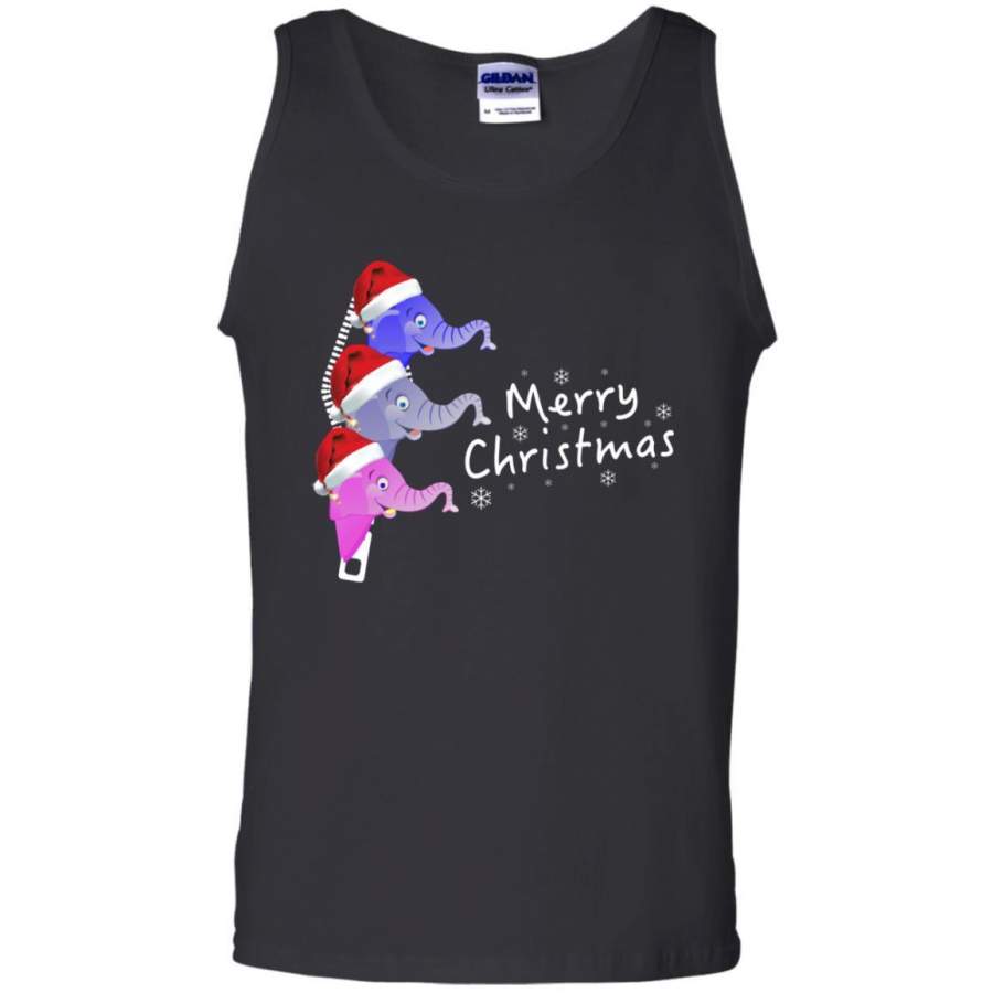 Merry Christmas Elephant With Santa Hat In Pocket Zip X-mas Gift Shirt