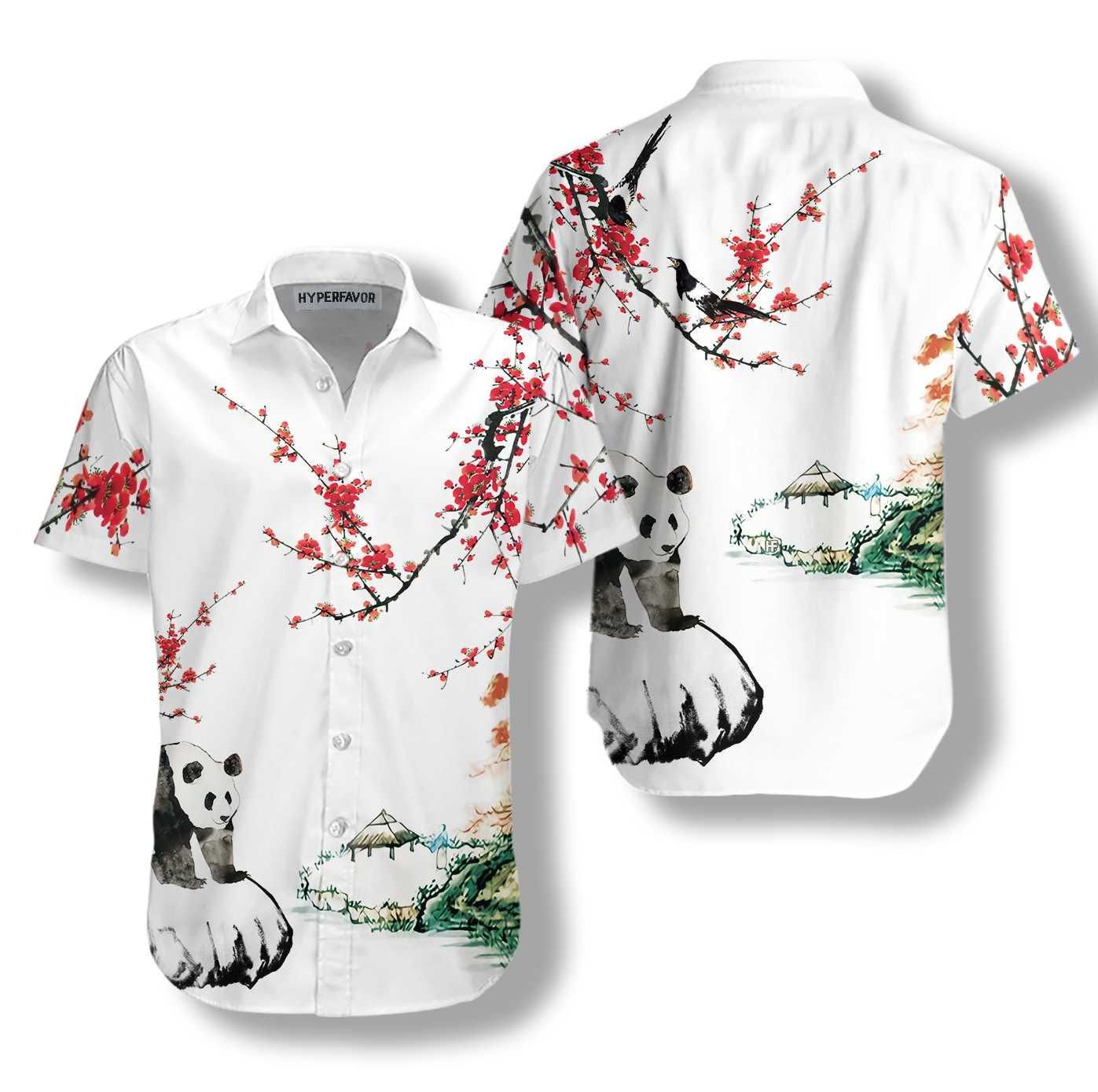 Panda With Plum Blossom Shirt Hawaii Ha61072