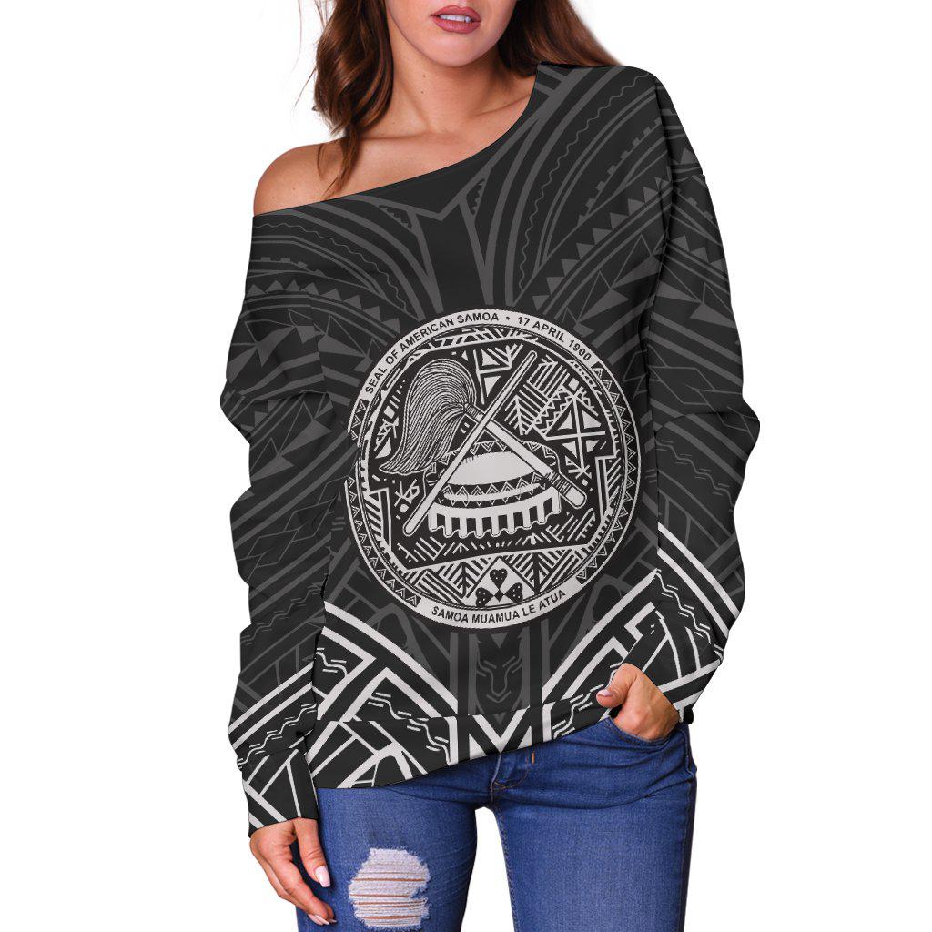 American Samoa Polynesian Pattern Black Color Off Shoulder Sweater