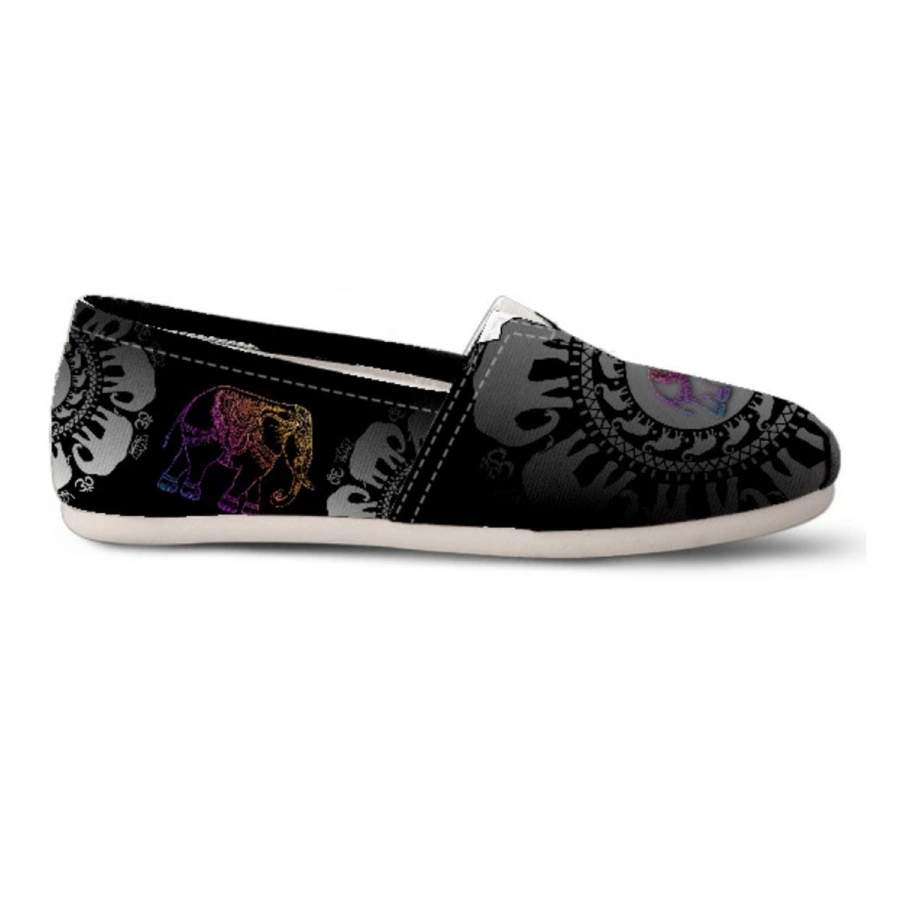 Black Silver Rainbow Elephant Mandala Women’s Casual Shoes