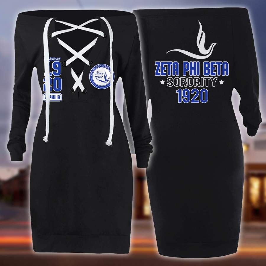 Zeta Phi Beta lace up criss cross V-neck sweater dress 2