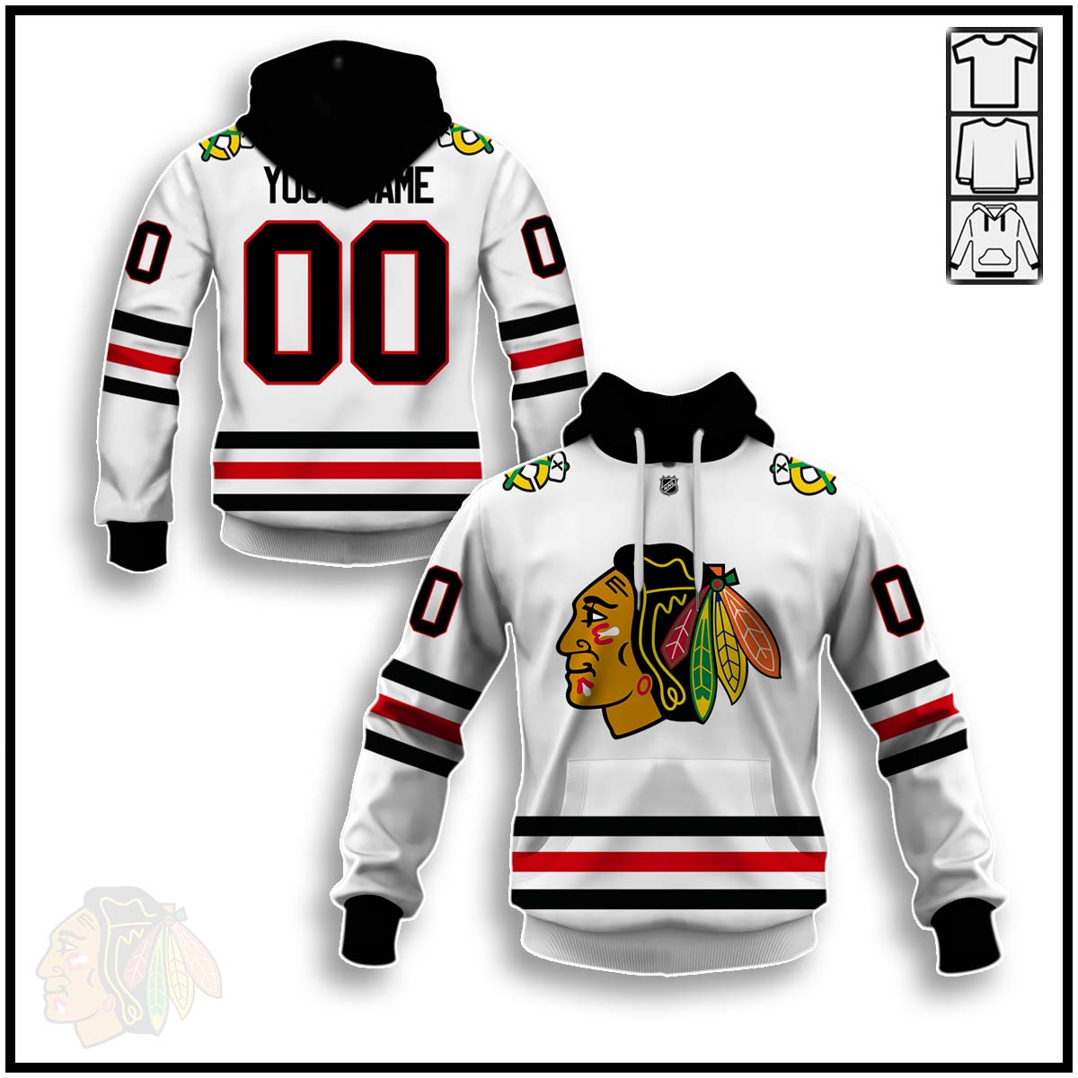 Chicago Blackhawks Custom Name Number 2020 Home White Jersey Pullover Hoodie