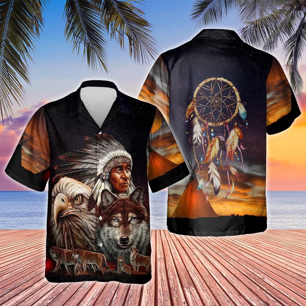 Native American Animals For Man And Woman Print Short Sleeve Hawaii Shirt Ha95874