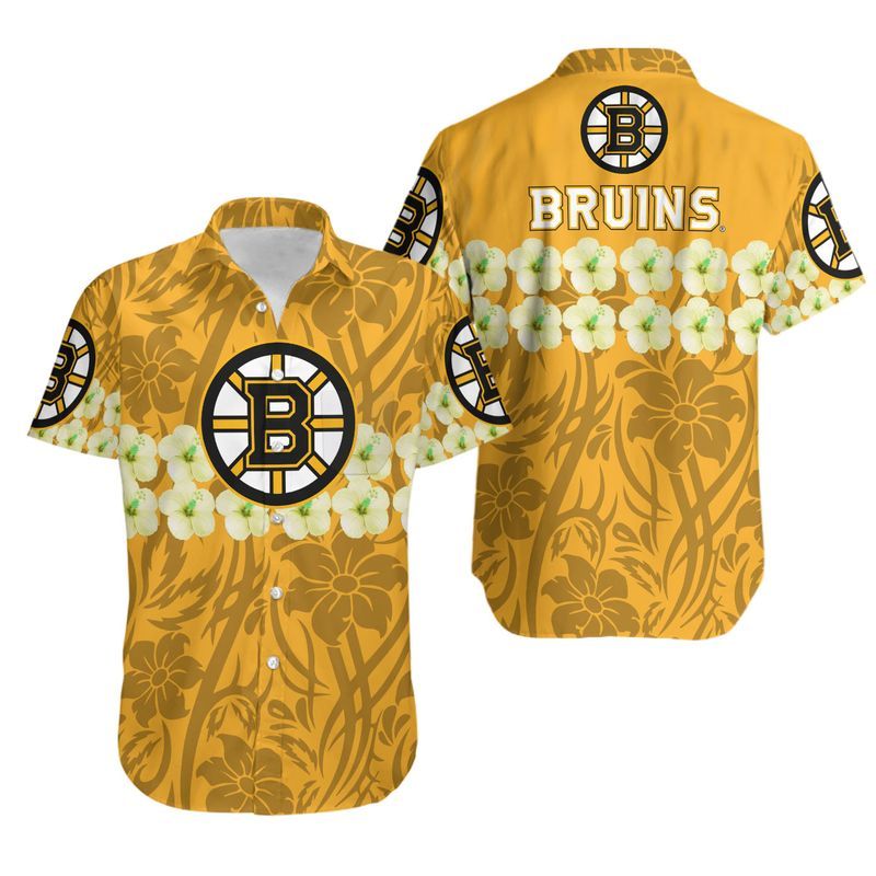 Stocktee Boston Bruins Flower And Logo Limited Edition Hawaiian Shirt And Shorts Summer Collection Size S-5Xl Nla007364