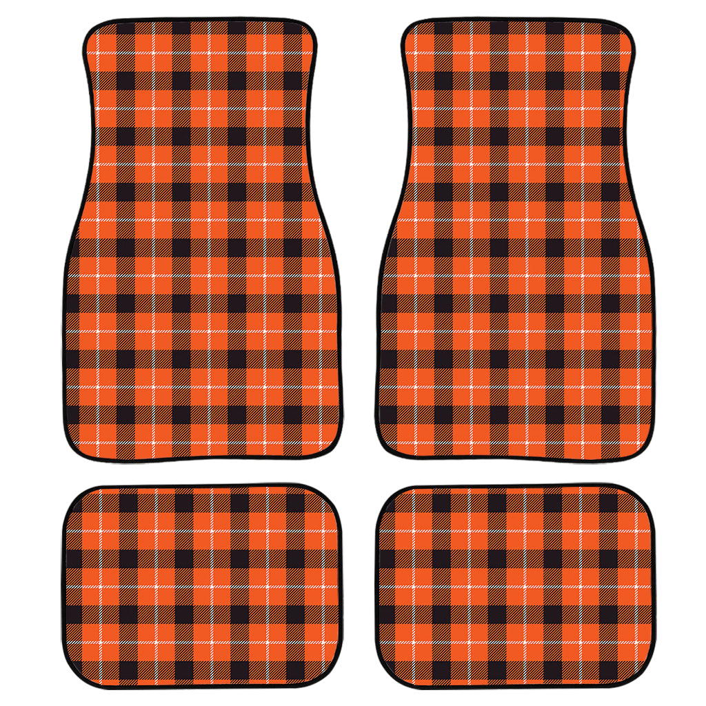 Orange Grey And White Plaid Print Front And Back Car Floor Mats, Front Car Mat