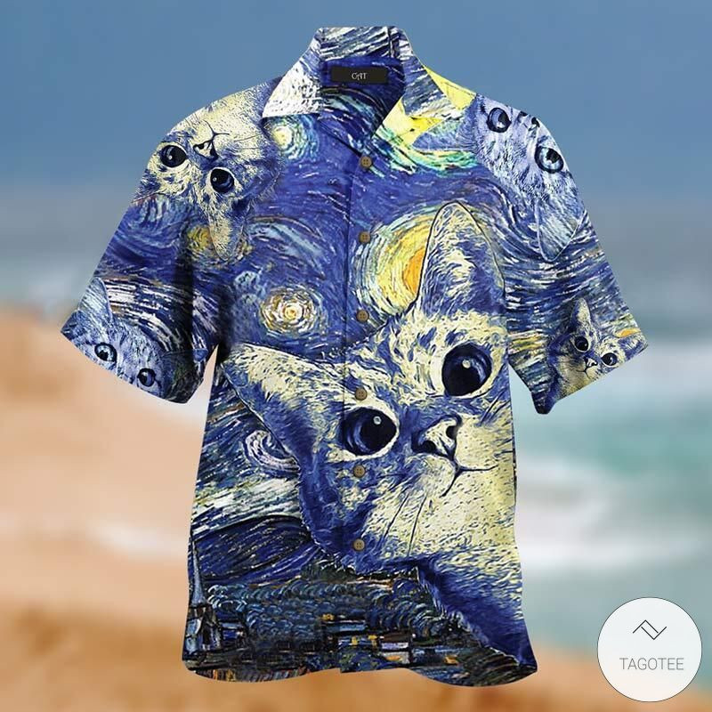 Unisex Print Starry Night Cats Hawaii Shirt The Great Gift For Fan Ha40120