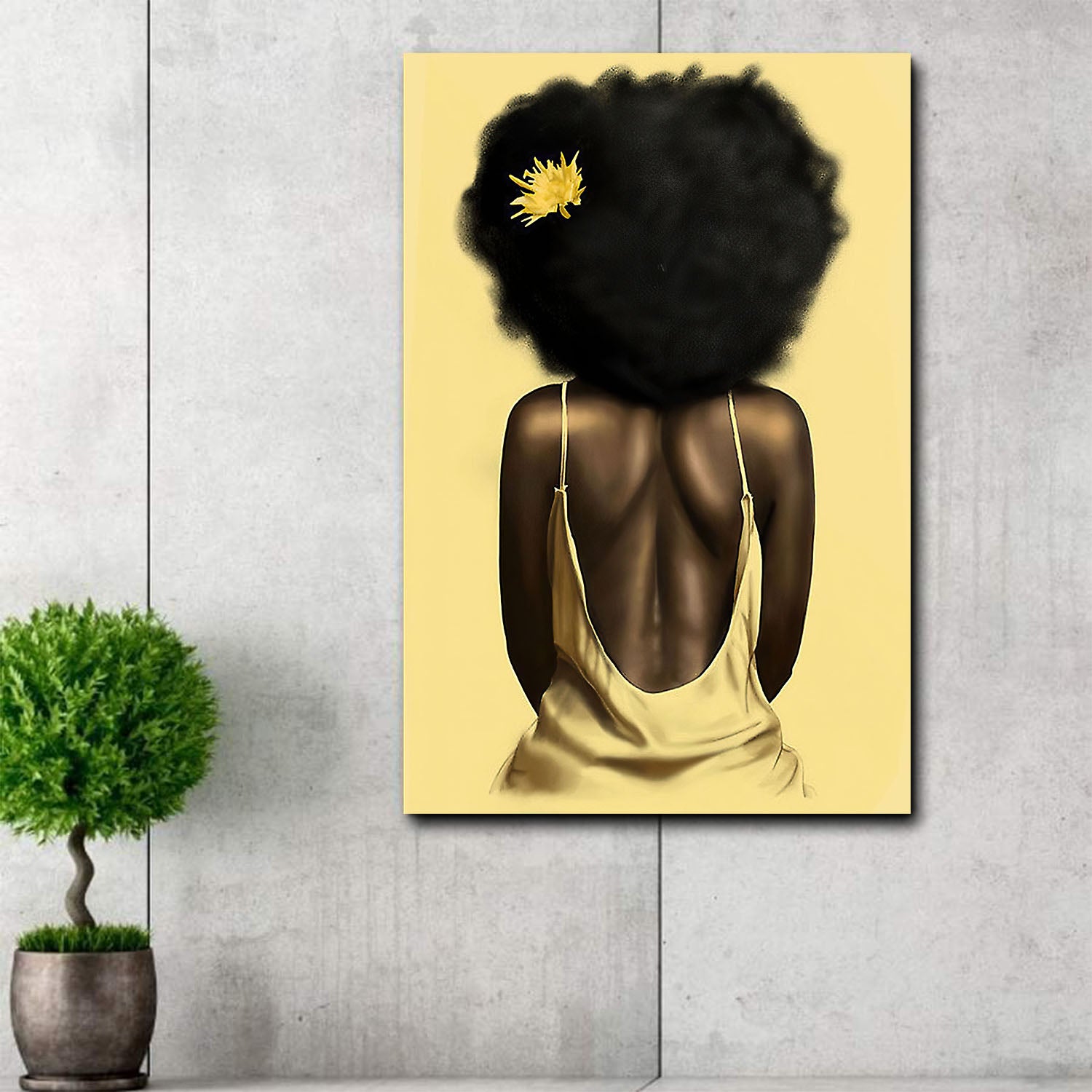 African American Illustration Art Poster Black Woman With Daisy Rear Portrait Living Room Bedroom Bathroom Home Decoration