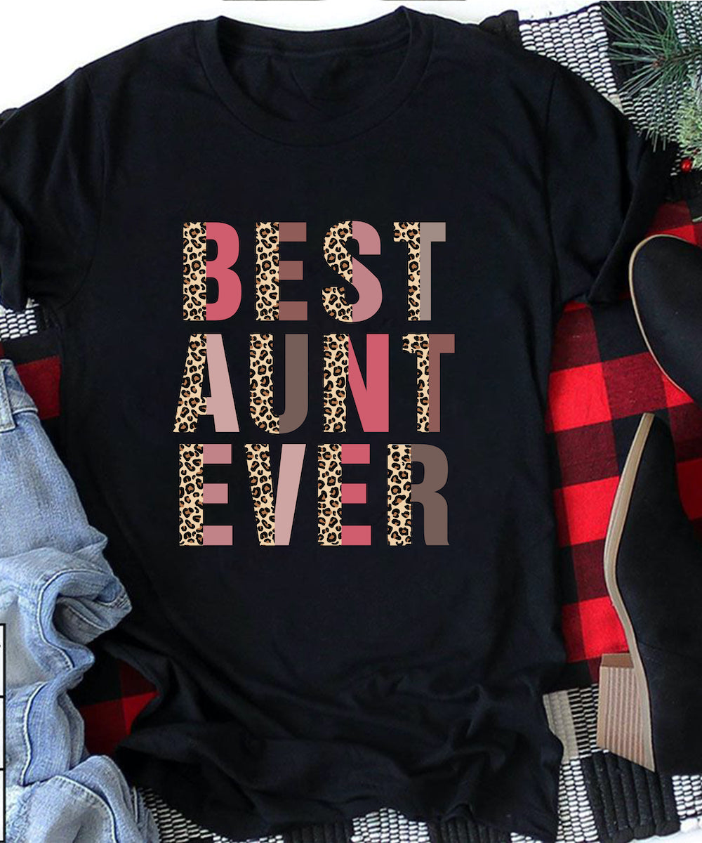 Best Aunt Ever T-Shirt Auntie Gifts Cool Aunt Half Leopard Customizable – Standard T-Shirt