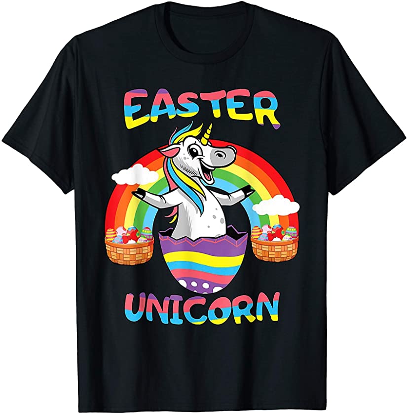 Unicorn Happy Easter Bunny Eggs Easter Day Rainbow For Kids T-Shirt