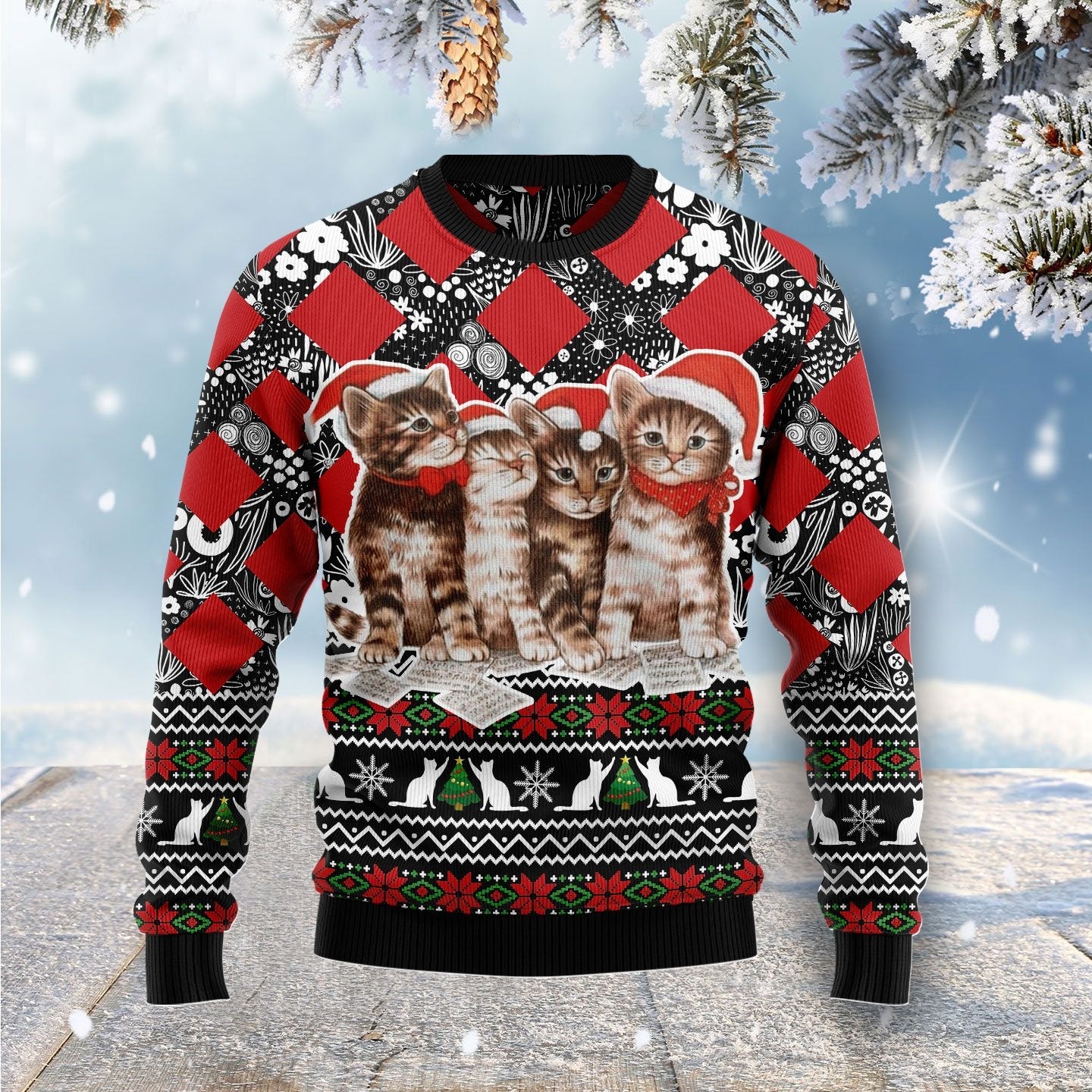 Merry Christmas Singing Cats Kitten Ugly Christmas Sweater | Adult | Us1785